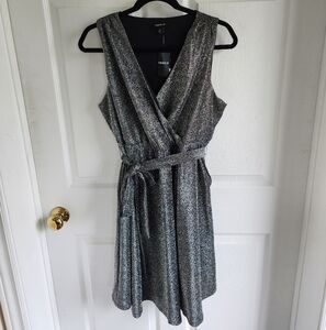 Torrid Black and Silver Sheath Dress with Tie Front